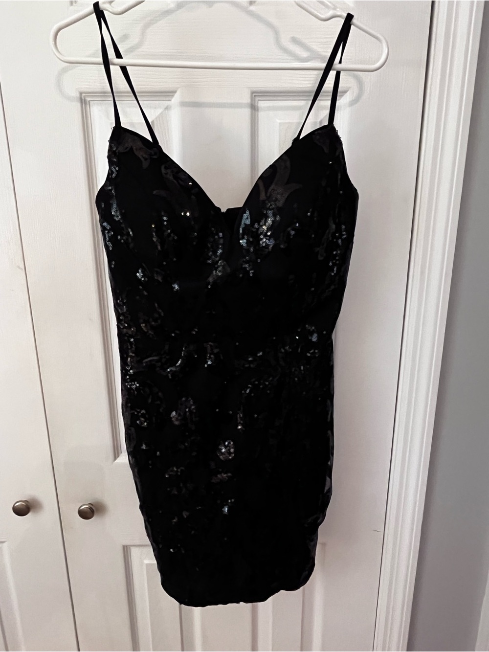 Black Sequin Slip Dress with Spaghetti Straps